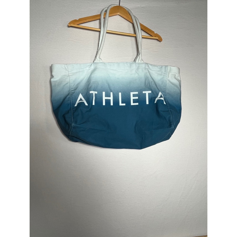 Athleta Tote Bag Women OS Blue Cotton Ombre Logo Beach Gym Travel Athletic Chic